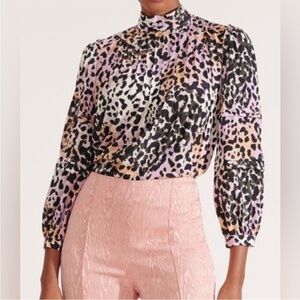Veronica Beard Silk Lety Leopard Print Blouse